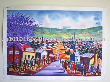 350x263 Watercolor Painting (Township Scene) - Buy Watercolor Painting