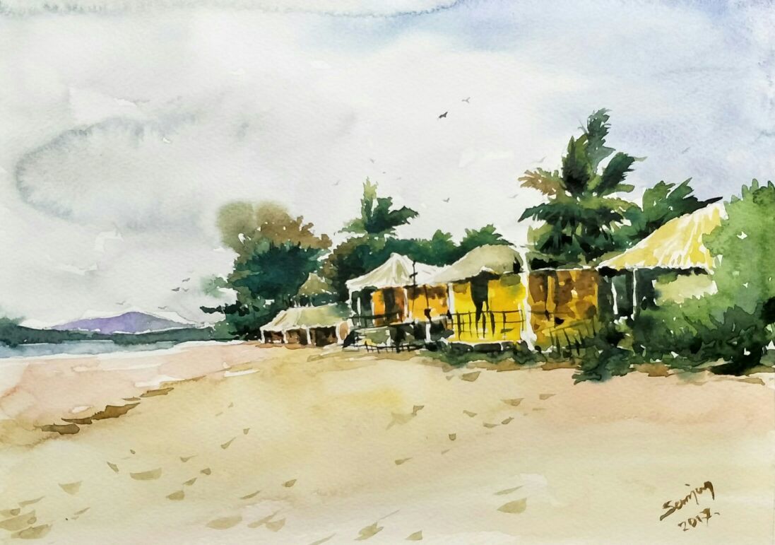 1097x771 Buy Watercolor On Paper Handmade Painting By Sanjay Das. Code - Buy Watercolor Painting