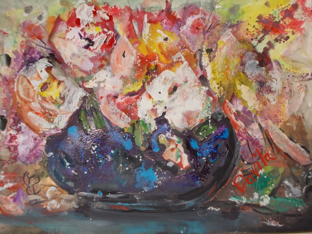 1000x750 Buy Online Art, Saphire Vase With Roses Watercolor Amp Acrylic Ink - Buy Watercolor Painting