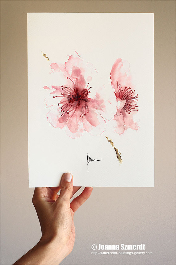 570x858 Cherry Blossom Watercolor Art Print, Blossom Wall Art, Buy Art - Buy Watercolour Painting