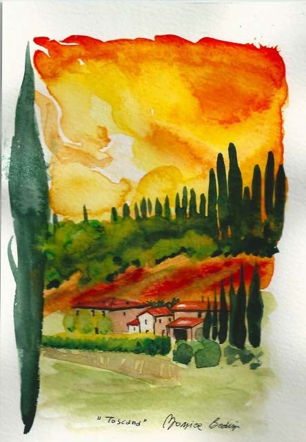 444x640 Art Painting Original Watercolor Italian Landscape Tuscany Italy - Buy Watercolour Painting