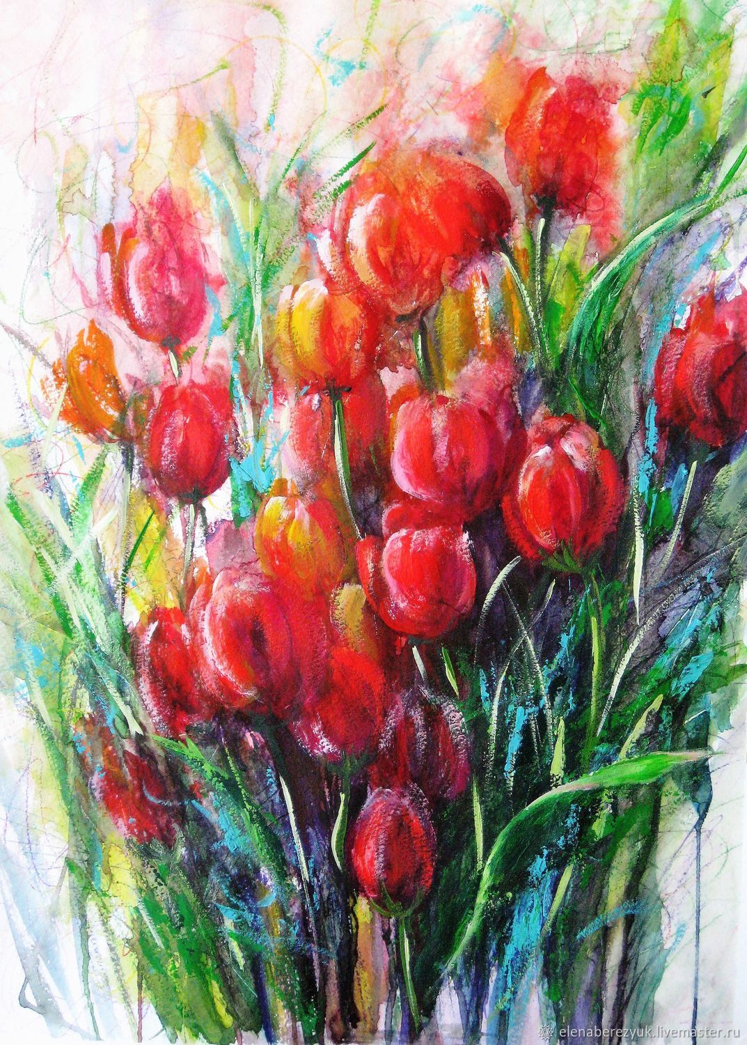 1073x1500 Painting Watercolor Tulips Red Flowers Beautiful Painting - Buy Watercolour Painting