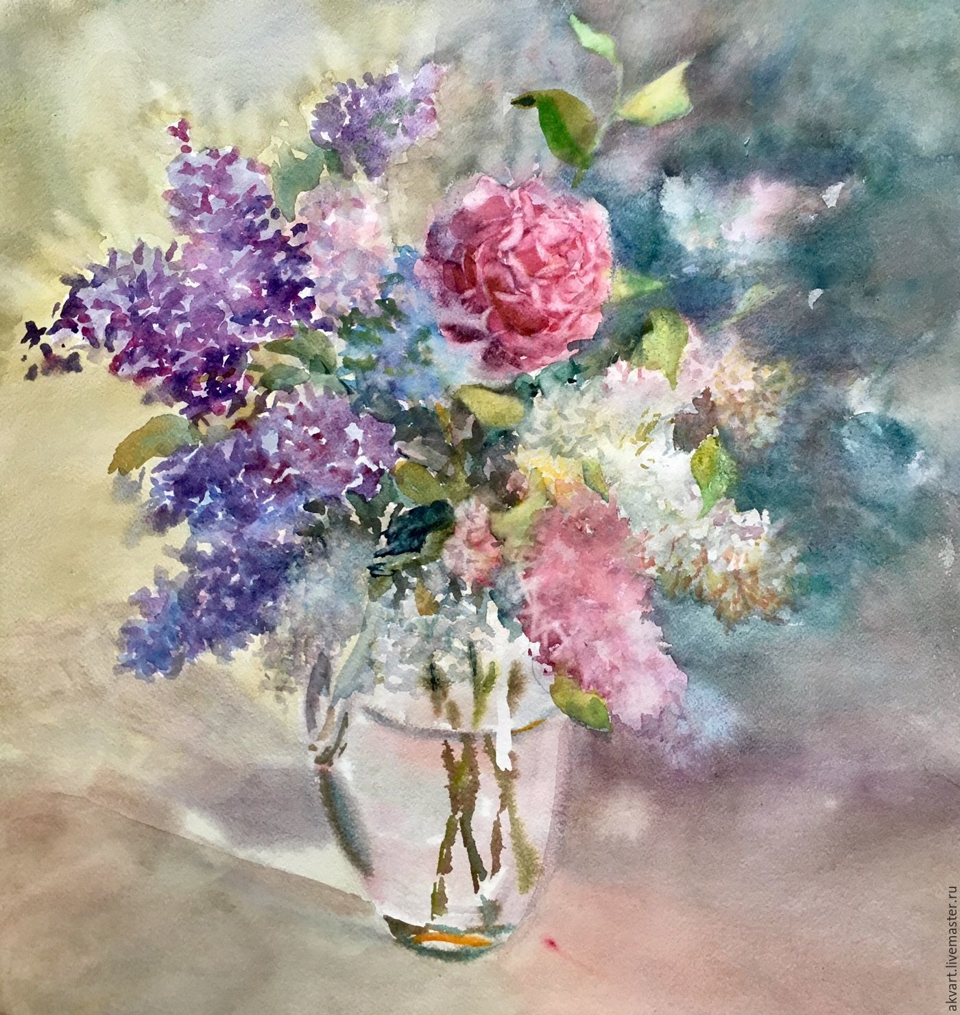 1400x1480 Watercolour, Painting Watercolors. Flowers. A Bouquet Of Lilacs - Buy Watercolour Painting