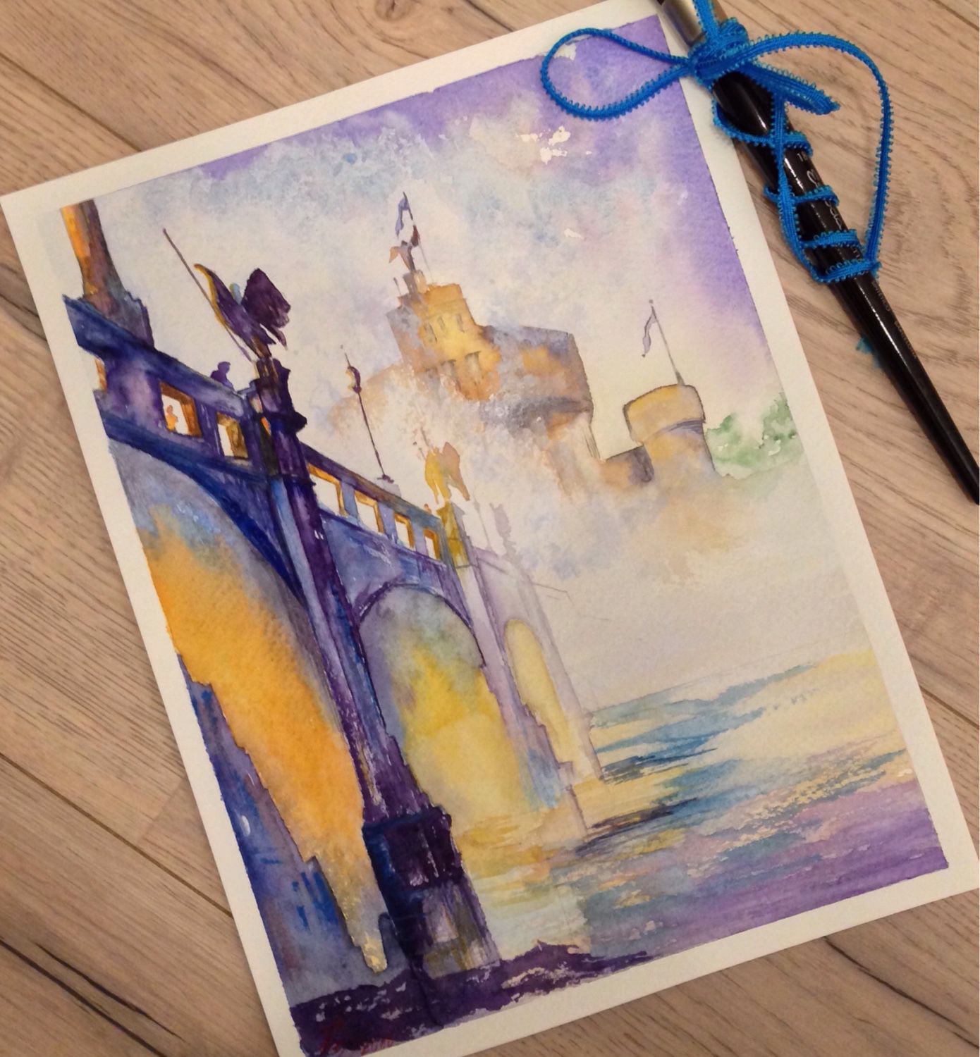 1390x1500 Watercolour Painting Castle Saint Angel, Rome 32x24cm Shop - Buy Watercolour Painting