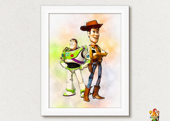 570x407 Woody Buzz Lightyear Print Toy Story Print Poster Disney Movie - Buzz Lightyear Painting