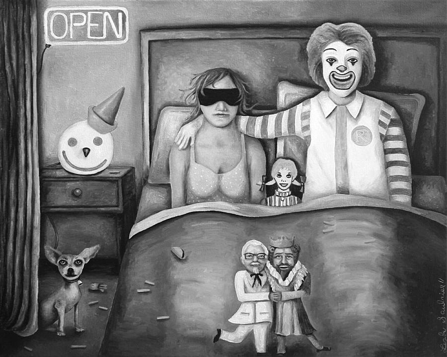 900x718 Fast Food Nightmare Bw Painting By Leah Saulnier The Painting Maniac - Bw Painting