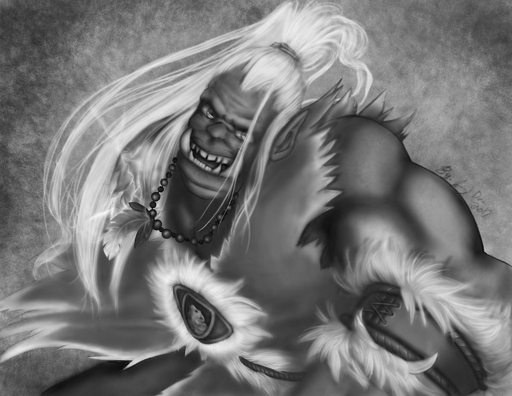 1017x786 Orc Shaman Oc Bw Painting By Jijipoid - Bw Painting