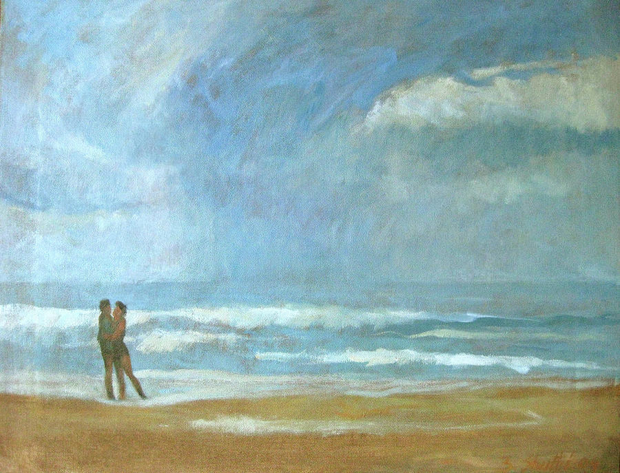 900x687 Lovers In South Beach Painting By Zois Shuttie - By The Sea Painting