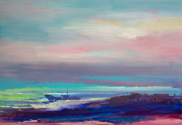 770x529 Saatchi Art Fishing Boat On The Sea Painting By Xinyu Wang - By The Sea Painting