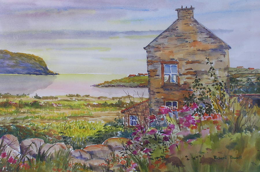 900x596 Stone House By The Sea Painting By Richard Powell - By The Sea Painting