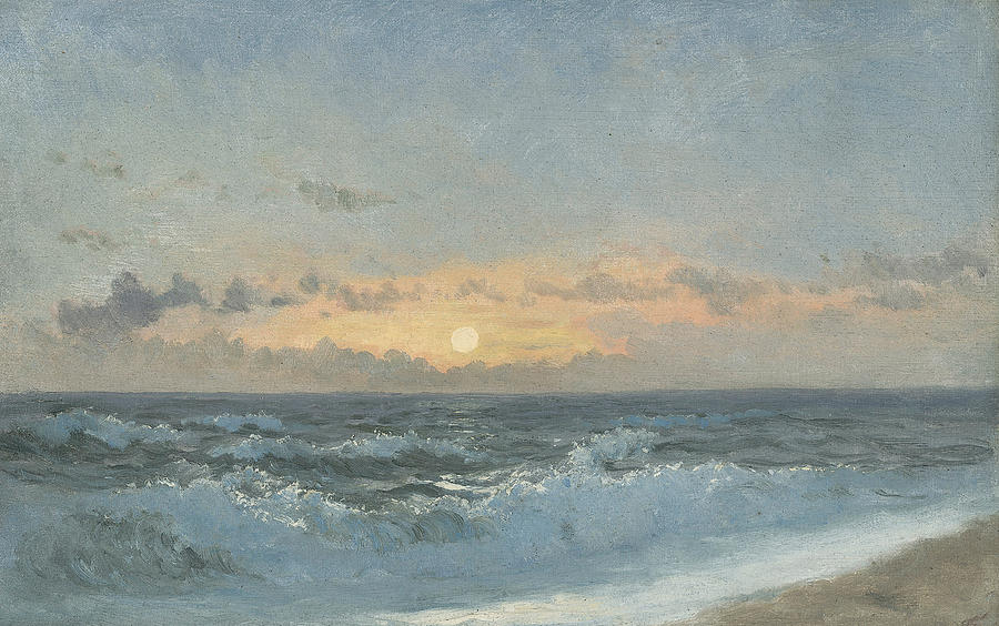 900x564 Sunset Over The Sea Painting By William Pye - By The Sea Painting
