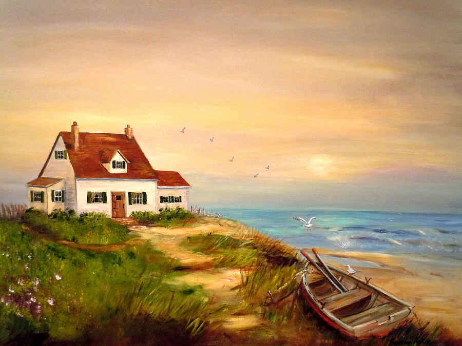 900x675 Cottage By The Sea Painting By Barbara Pirkle - By The Sea Painting