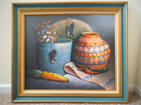 570x428 C. Benolt Native American Oil On Canvas Painting - C Benolt Oil Painting