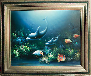 300x251 C. Benolt Original Oil Painting Undersea World Dolphins Tropical - C Benolt Oil Painting