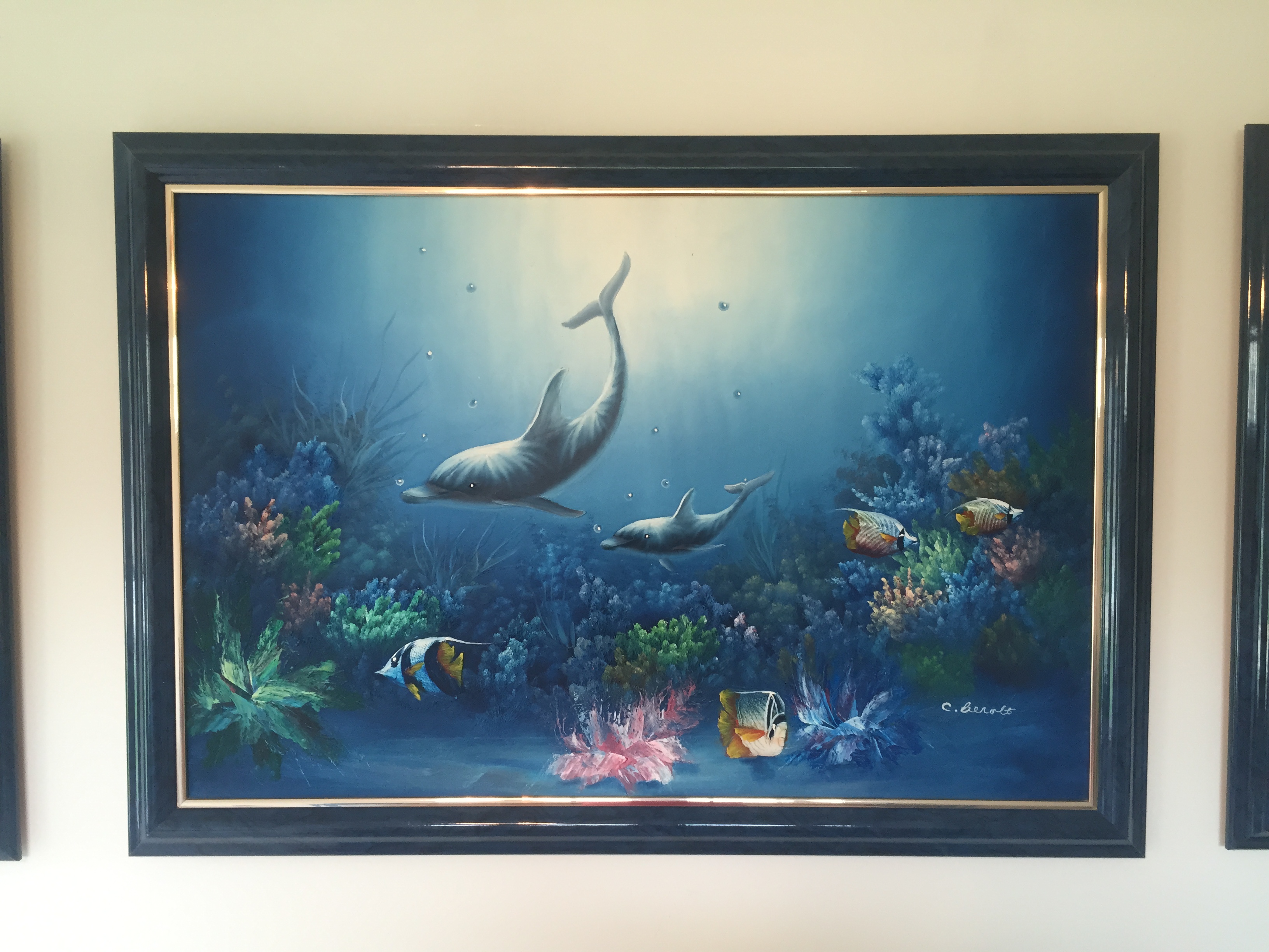 3264x2448 C. Benolt Raised Oil Tropical Paintings Antique Appraisal - C Benolt Oil Painting