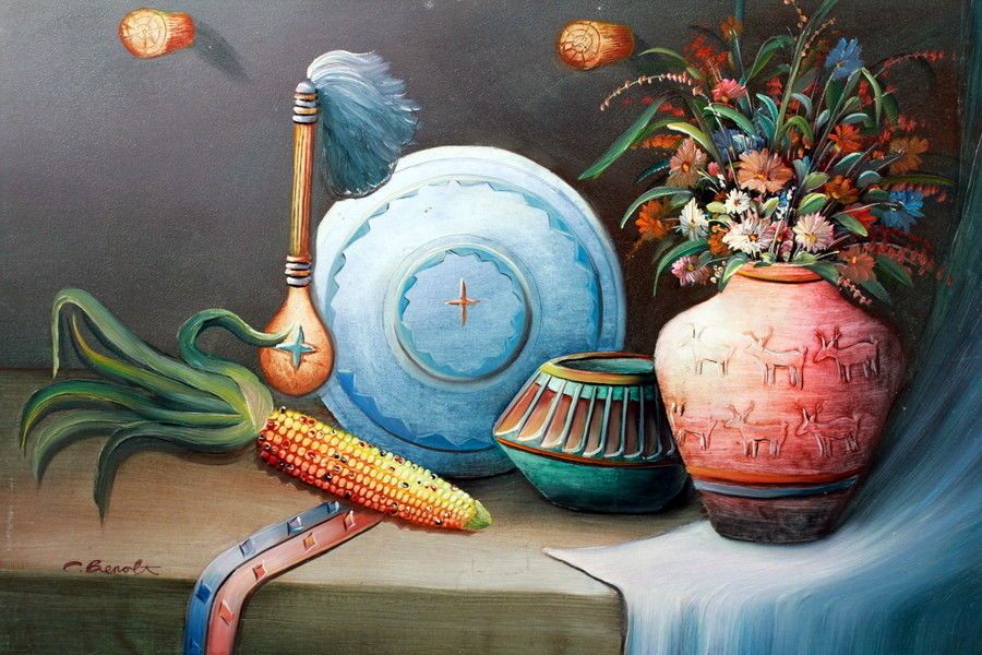 900x600 Contemporary American Indian Art Oil Painting On Canvas C. Benolt - C Benolt Oil Painting