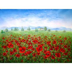 240x240 Sea Of Poppis By C Benolt. Large Oil Painting On Canvas Canvases - C Benolt Oil Painting