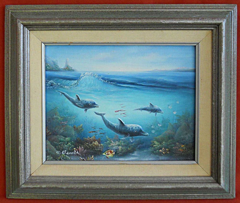 1000x844 C Benolt Dolphin Fish Underwater Vintage Original Painting Marine - C Benolt Oil Painting