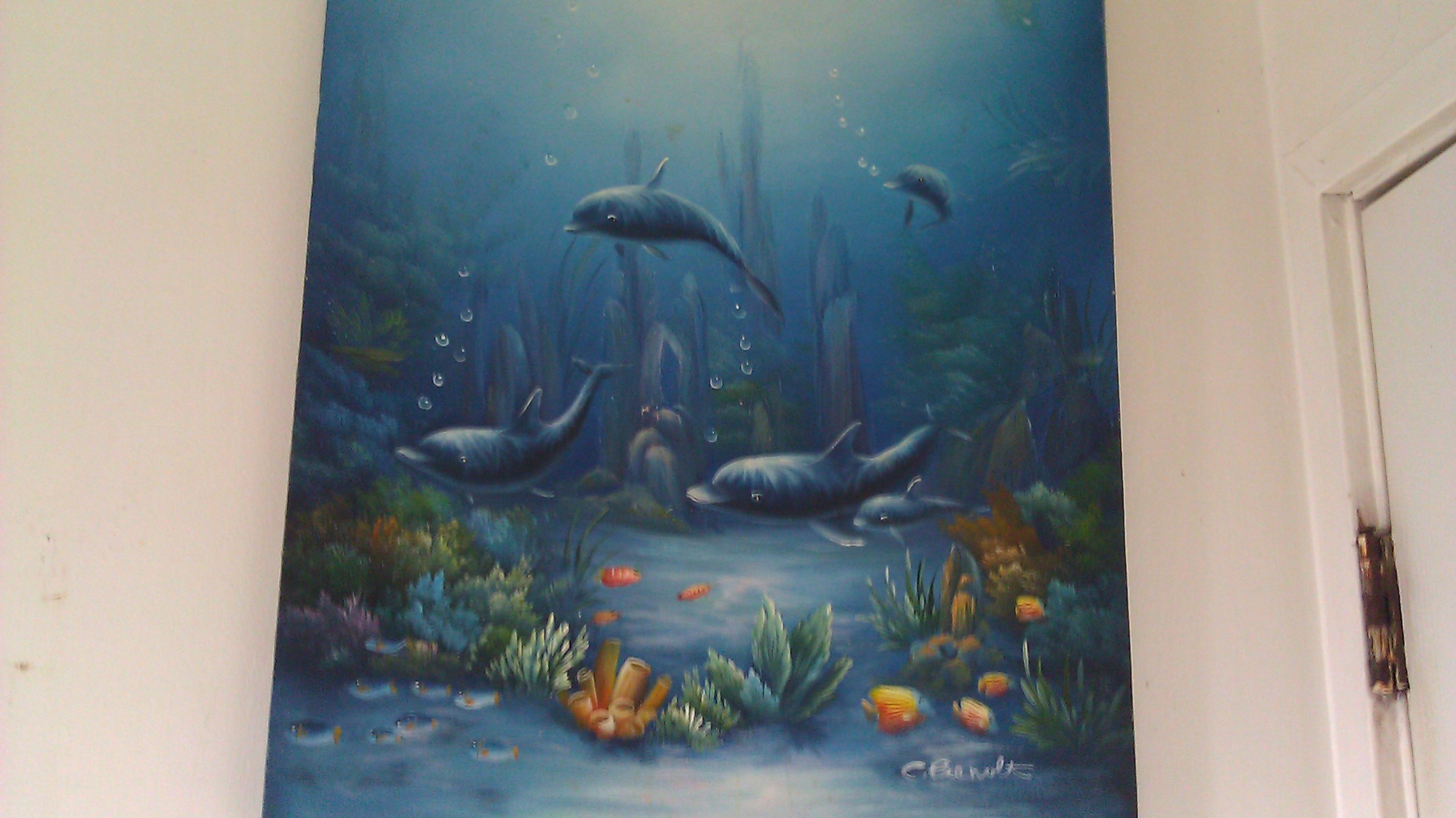 2592x1456 Dolphin Painting By C. Benolt Antique Appraisal Instappraisal - C Benolt Painting