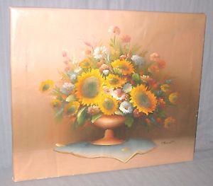 300x263 Sunflower Floral Bouquet Original Canvas Painting By Charles - C Benolt Painting