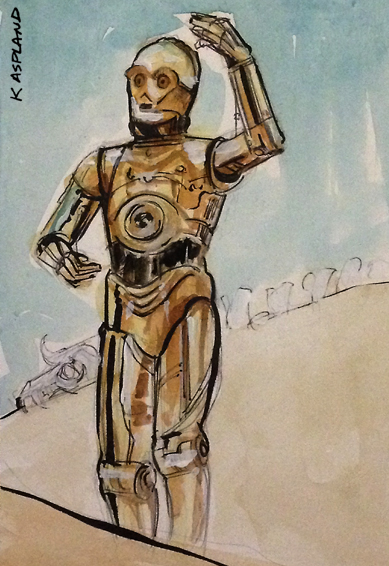 389x566 One Drawing A Day 66 Days Til Star Wars - C3po Painting