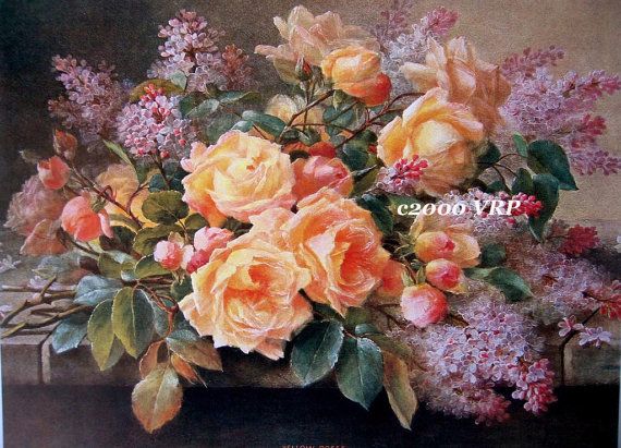 570x411 Huge Discount Print Free Ship Cabbage Roses Lilacs Paul De Longpre - Cabbage Rose Painting