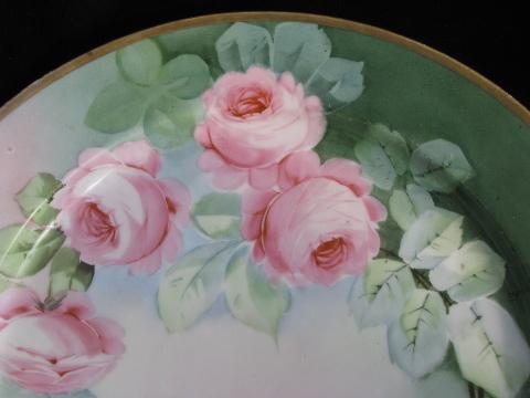 480x360 Antique Hand Painted Vienna China, Huge Porcelain Charger Plate - Cabbage Rose Painting