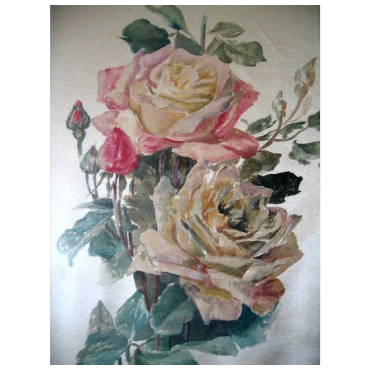 740x740 C1900 Oil Painting Cabbage Roses On Silk Catherine Klein Study - Cabbage Rose Painting