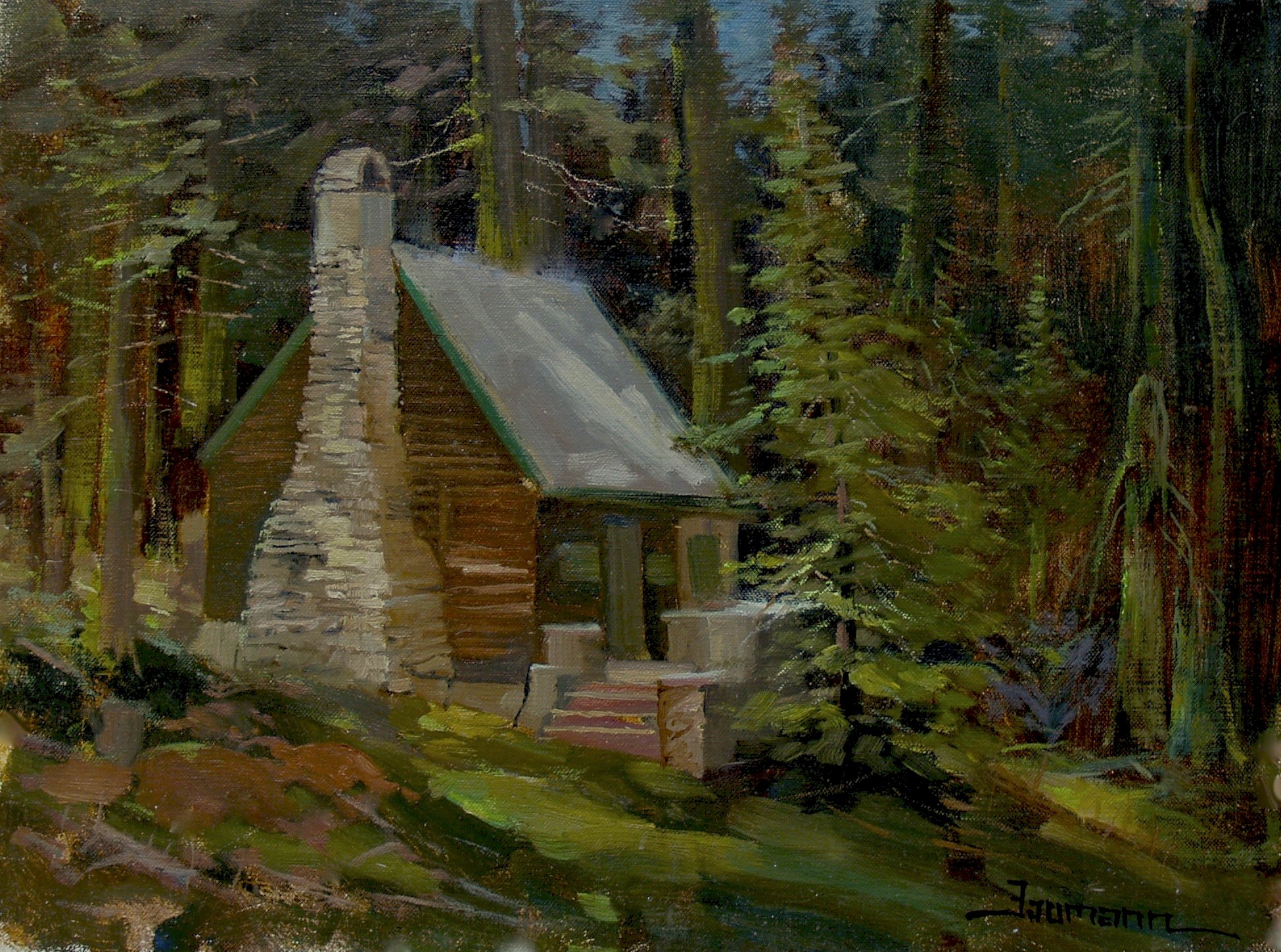 1949x1449 Echo Lake Painting The Artist's Cabin - Cabin By The Lake Painting