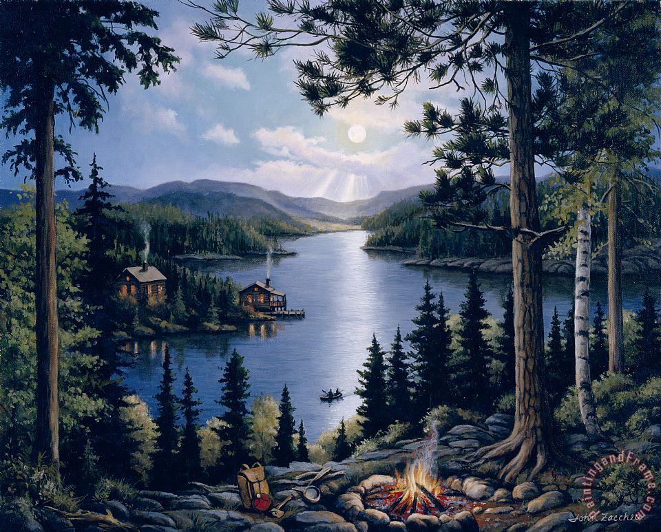 Cabin By The Lake Painting At Paintingvalley Com Explore