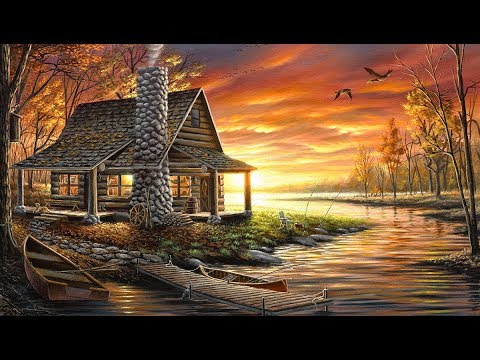 480x360 Landscape Painting Time Lapse Lake Cabin - Cabin By The Lake Painting