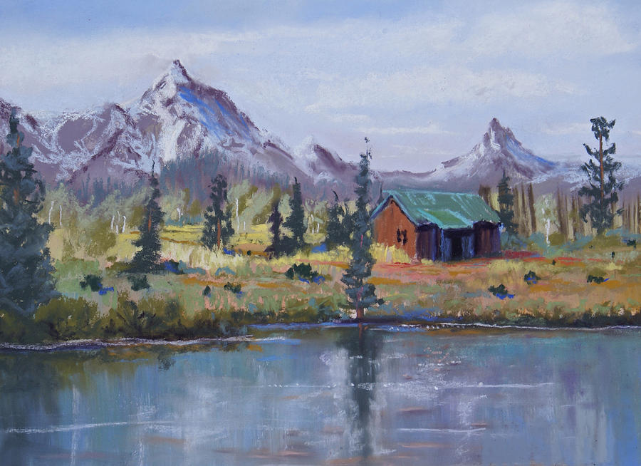 900x654 Lake Jenny Cabin Grand Tetons Painting By Heather Coen - Cabin By The Lake Painting