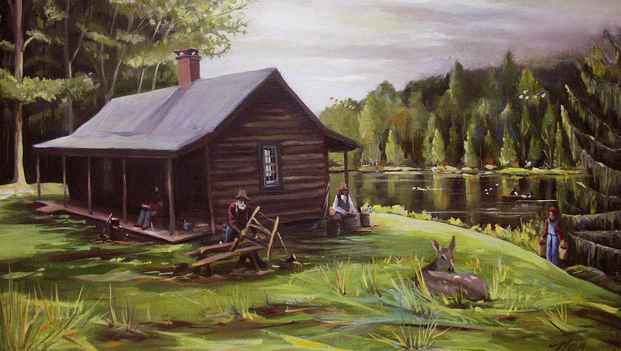 Cabin By The Lake Painting At Paintingvalley Com Explore