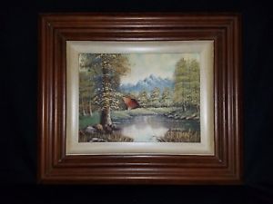 300x225 Original Oil Landscape Painting On Canvas Cabin On A Lake By - Cabin By The Lake Painting