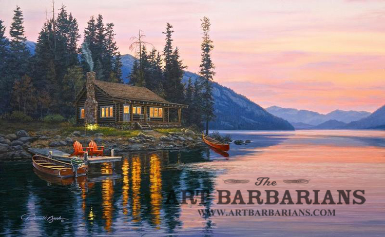 750x462 Wildlife Art Prints Plus Original Paintings With A Wide Selection - Cabin By The Lake Painting