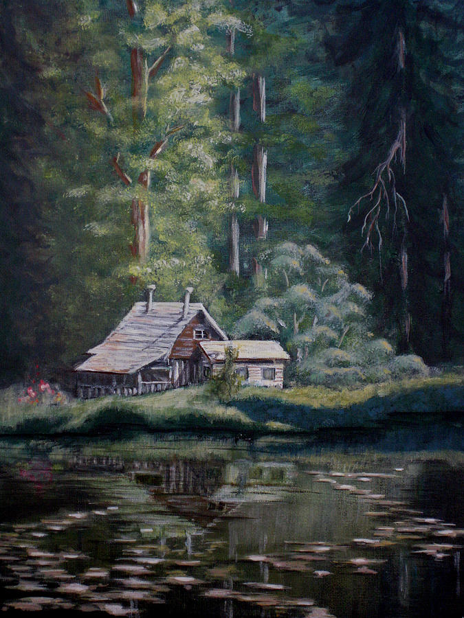 Cabin By The Lake Painting At Paintingvalley Com Explore