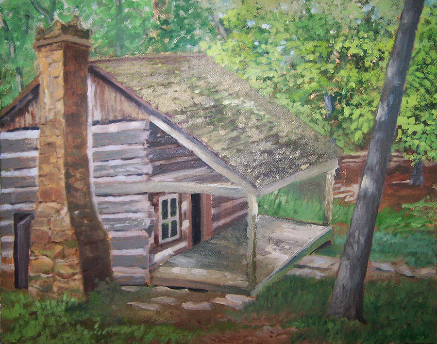 900x709 Cabin In The Woods Painting By Ron Bowles - Cabin In The Woods Painting