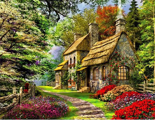 600x465 Diy Painting By Numbers - Cabin In The Woods Painting