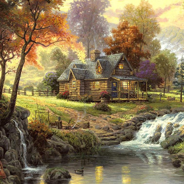 756x756 2018 Cabin In The Woods 5d Diamond Mosaic Full Square Diy Diamond - Cabin In The Woods Painting