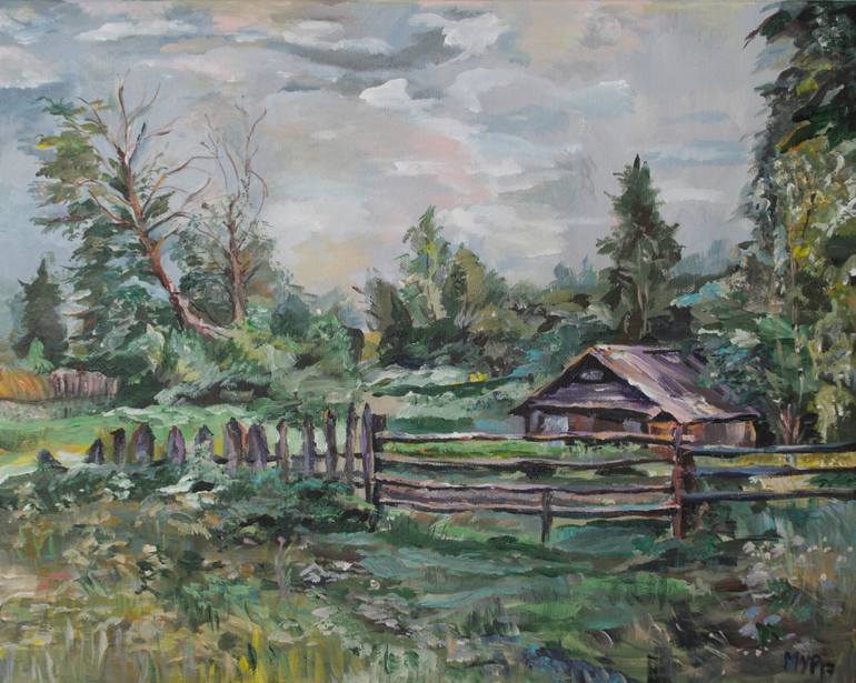 770x615 Saatchi Art Cabin In The Woods Painting By Marina Urchukina - Cabin In The Woods Painting