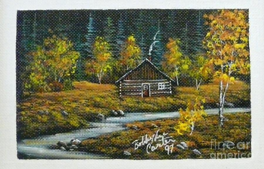 900x575 Cabin In The Woods Painting By Bobbylee Farrier - Cabin In The Woods Painting