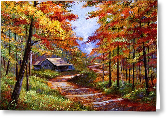 646x470 Cabin In The Woods Painting By David Lloyd Glover - Cabin In The Woods Painting