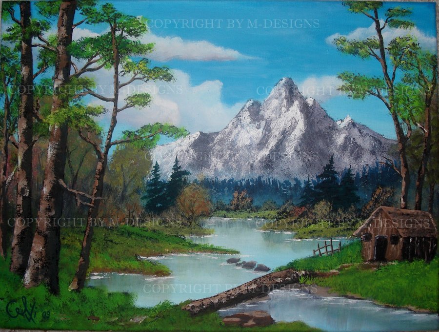 900x680 Cabin In The Woods (Tribute To Bob Ross) By Celki - Cabin In Woods Painting