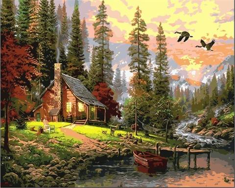 480x383 Diy Painting By Numbers - Cabin In Woods Painting