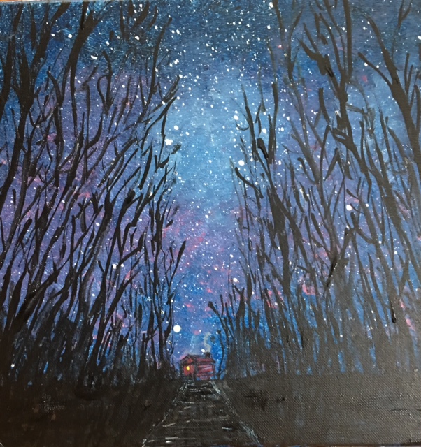 602x640 Little Cabin In The Woods Painting! Library Arts - Cabin In Woods Painting