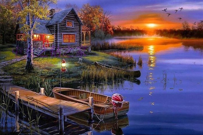 699x464 New Diy Diamond Embroidery Russia Cabin In The Woods Scenery - Cabin In Woods Painting