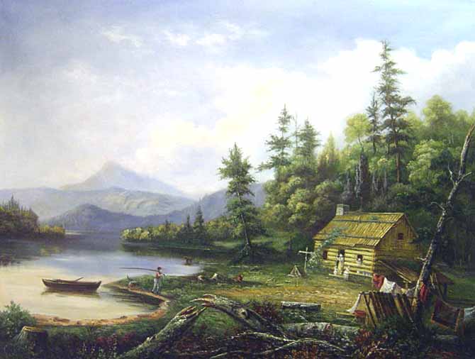 670x506 Oil Paintings Frames - Cabin In Woods Painting