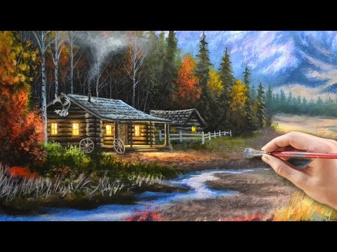 480x360 Painting A Cabin In The Mountains With Acrylics - Cabin In Woods Painting