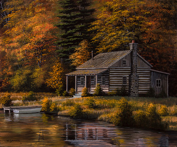361x300 Rural Scenes - Cabin In Woods Painting