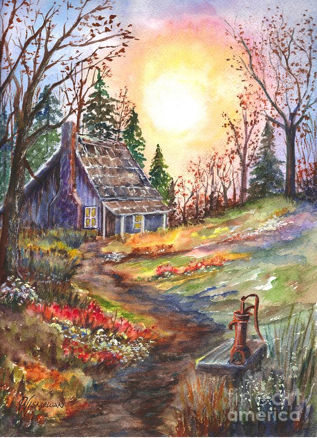 652x900 That Old Cabin In The Woods Painting By Carol Wisniewski - Cabin In Woods Painting